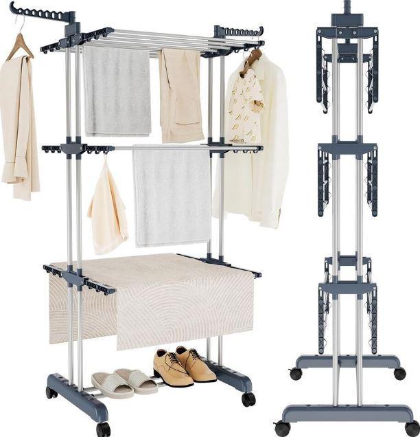 Extra Large 4-Tier Foldable Laundry Dryer Rack with Hangable Accessories for Outdoor and Bedroom Clothes Drying Hanger - Durable Drying Racks lakeland  heated 2