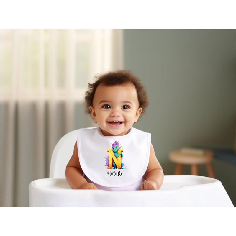 Personalised Dragon Letter Baby Bib with Name - Soft Polyester and Cotton Blend 4