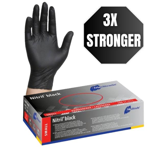 400X 4 Boxes Of 100 Meditrade 1284S Nitrile Black, Nitrile Examination Gloves, Black , Strong Heavy Duty Powder Free Gloves Sizes S-XL Deal Offer 0