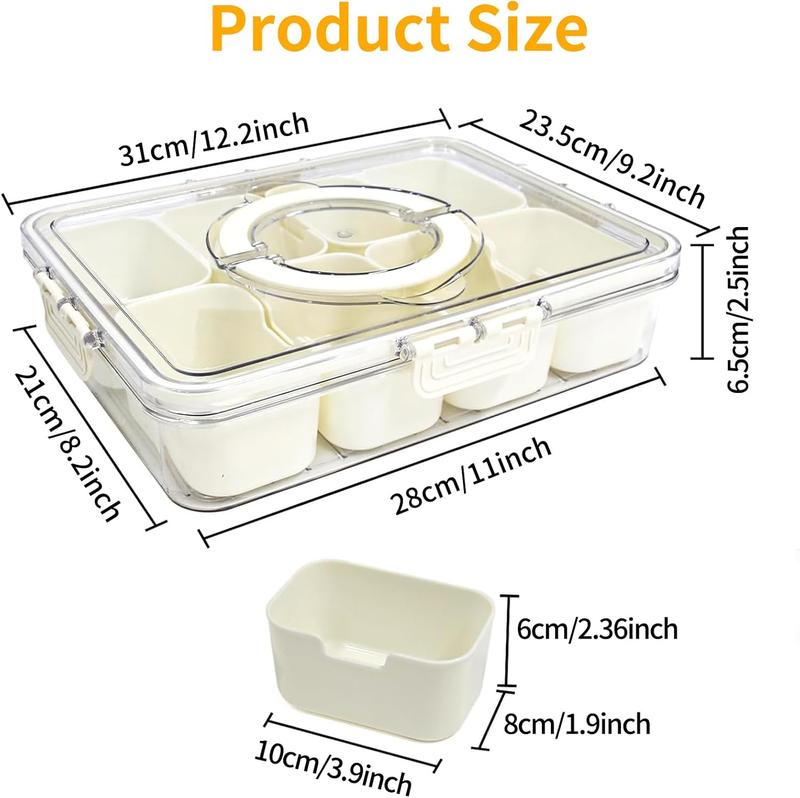 Divided Serving Tray with Lid & Handle, Snack Box Container , Plastic Portable Food Storage Container Snack Platters, 8 Removable Compartment Box for Parties, Reusable Appetizer Clear Organizer for Veggie, Candy, Fruit,Nut Kitchen Utensils Sturdy 4