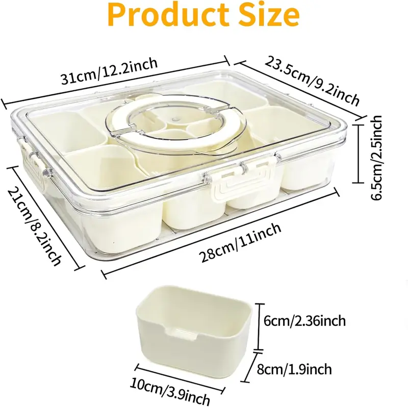 Divided Serving Tray with Lid & Handle, Snack Box Container , Plastic Portable Food Storage Container Snack Platters, 8 Removable Compartment Box for Parties, Reusable Appetizer Clear Organizer for Veggie, Candy, Fruit,Nut Kitchen Utensils Sturdy 3