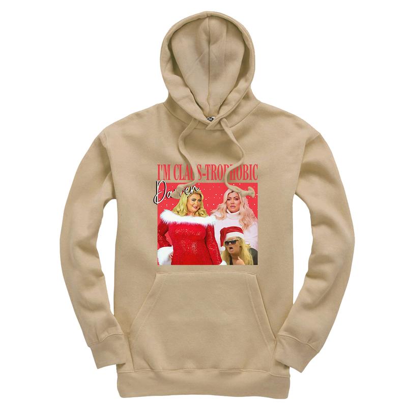 I'm claus-traphobic Darren Gemma Collins meme Hoodie hooded jumper Christmas Xmas Festive Novelty Trending meme 1