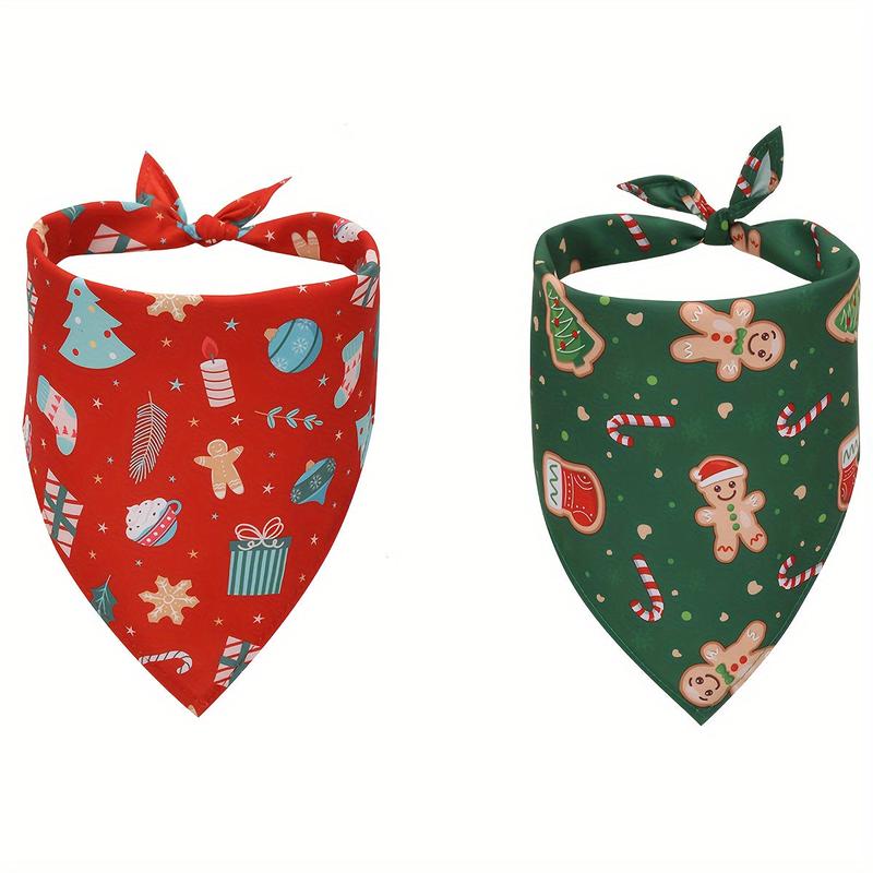 2-Pack Christmas Dog Bandanas - Woven Polyester Triangle Bib Scarfs with Festive Snowman & Gingerbread Print - Washable, Adjustable Pet Bandanas for Small, Medium, Large Breeds - Xmas Dog Accessories 0