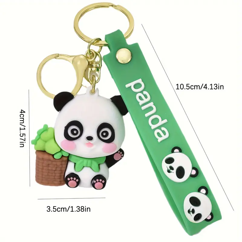 1pc Cartoon Panda Silicone Keychain, Cute Animal Theme Charm for Keys, Backpack, Car - Novelty Women's Accessory, Christmas Gift, Round Ring Clasp 2