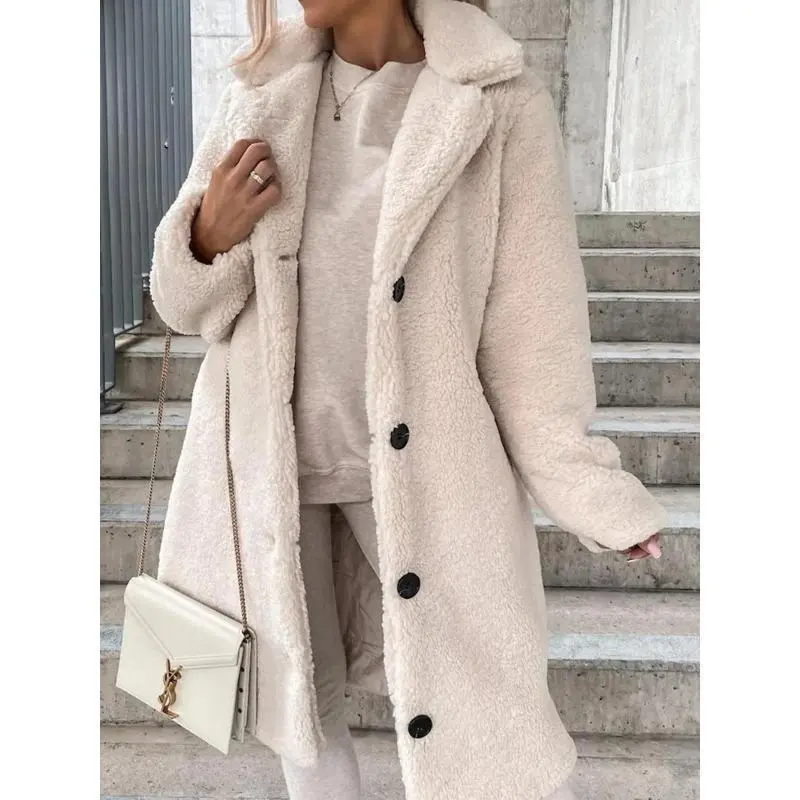 [2024]Autumn and winter  European and n women's wool long-sleeved lapel plush blouse, long jacket0 5