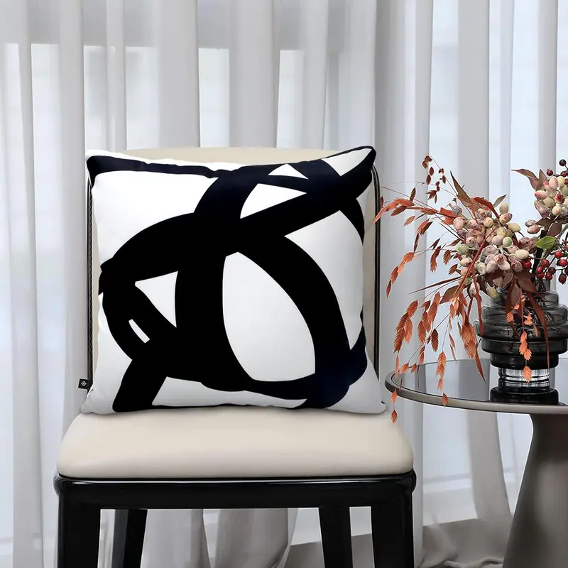 Set of 2 Black and White Boho Pillow Covers - Abstract Art Throw Pillow Covers - Decorative Pillowcase for Sofa Couch Bed Home Outdoor 2