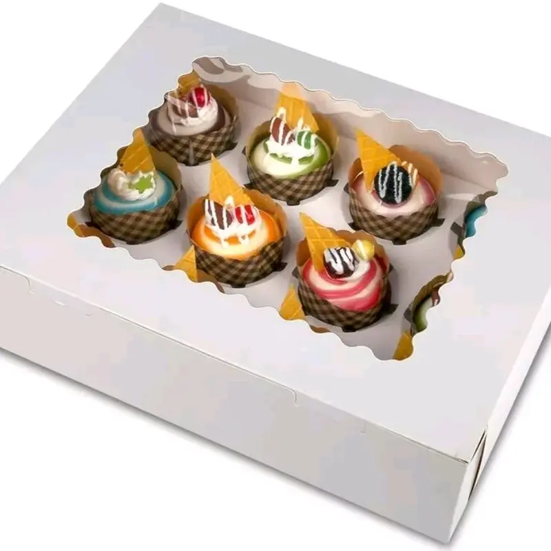 10 x White Cupcake Boxes 12 Hole Windowed Auto Popup High Quality 0