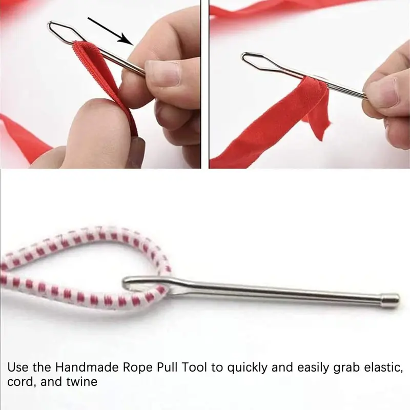 Threader Tweezer, 2 Pcs Elastic Cord Stainless Steel Threader, Drawstring Threader Tweezers, Elastic Band Threading Aid Household, Crafting Rope Cord Pulling Thread Tool, for DIY 2