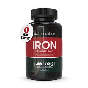 Iron Tablets | 1 Year Supply | High Strength | Gentle Iron Bisglycinate | 14mg | 365 Tablets