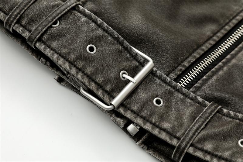 Product Introduction of NEW New Coal graysty le Women's washed leather jacket with belt, short coat with downgraded zipper and vintage lapel jacket HOT 15