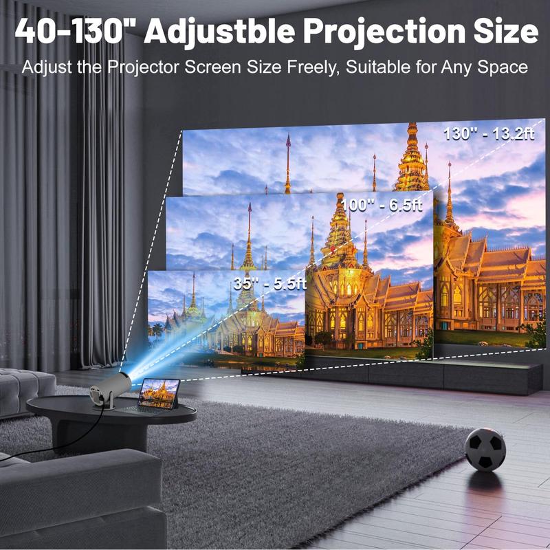 with WIFI 6 and Bluetooth, 4K 1080P Support Portable 180° Rotatable 130'' Screen Movie Auto Keystone Compatible for Laptop, PC, Smartphone mini projector 2