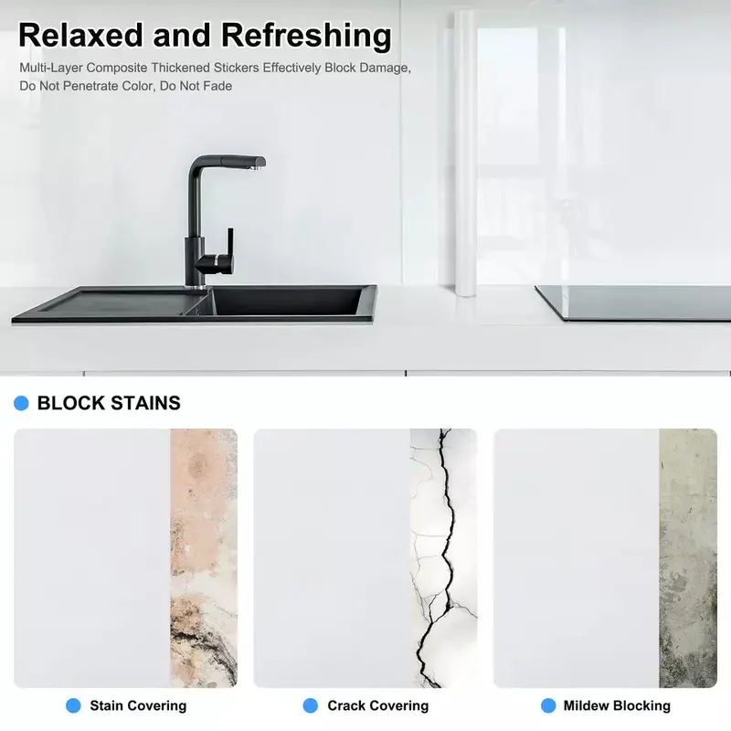 10M *60CM White Black Kitchen Cabinet Self Adhesive Vinyl Wallpaper Film Cover Smooth 8