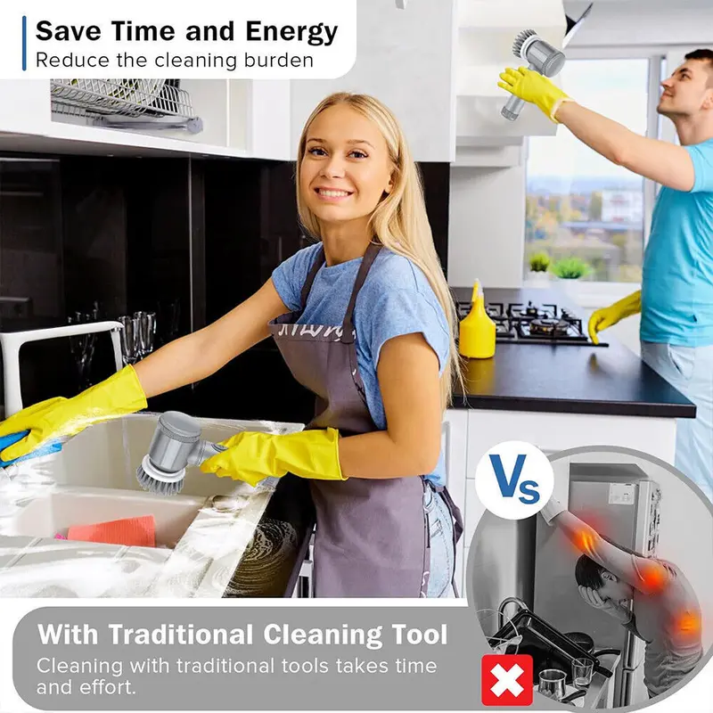 Rechargeable Electric Cordless Cleaning Brush Spin Scrubber Turbo Scrub Cleaner 7