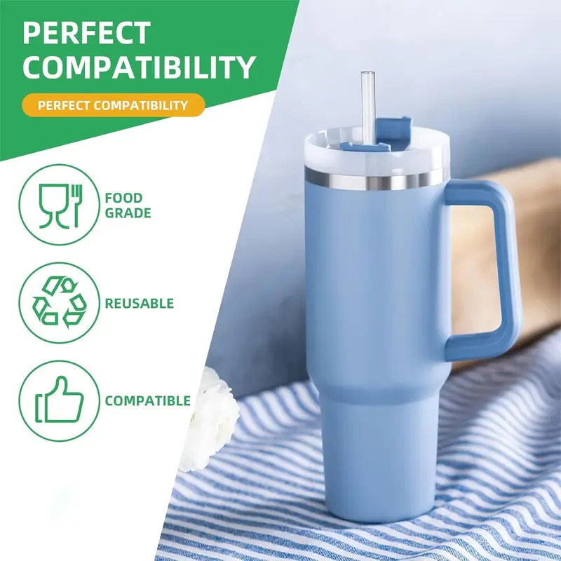 Replacement Glass Straws for Stanley Cup 40oz, 8Pcs 31cm Long Diameter 1cm Borosilicate Glass Straws Set with 2Pcs Cleaning Brush, Extra Long Straws Compatible with Stanley 30/40oz Adventure Tumbler Drinkware Mug 4