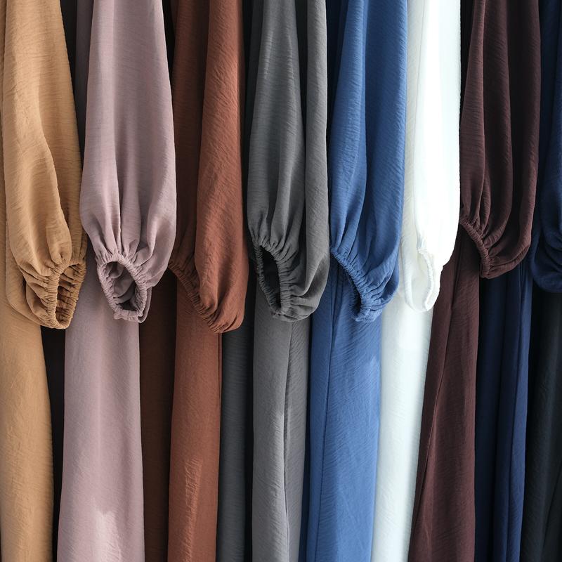 Product Introduction of HS1175 Front Zipper with Pocket Abaya in Crepe Fabric Party Abaya Dress 9