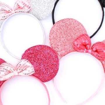 Sparkly Mouse Ears Aliceband with Bow for Women - Pack of 4 Fashion Hair Accessories in Pink, White, Black, and Fuchsia viral headband 4