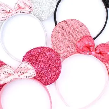Sparkly Mouse Ears Aliceband with Bow for Women - Pack of 4 Fashion Hair Accessories in Pink, White, Black, and Fuchsia viral headband 4