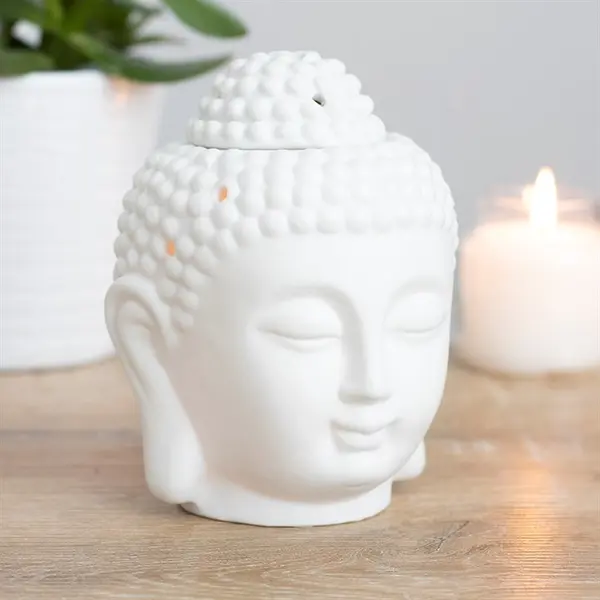 Matte White Buddha Head Oil & Wax Melt Burner ? Tranquil Home Fragrance Decor
