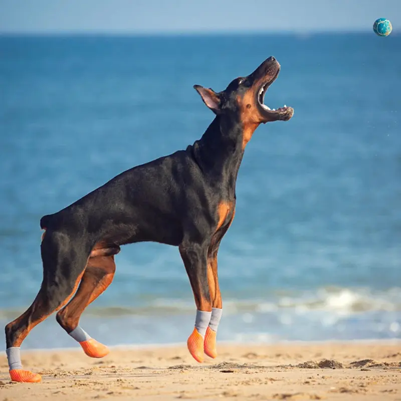 4pcs/set Outdoor Waterproof Nonslip Anti-stain Dog Cat Socks Booties Shoes Wth Rubber Sole Pet Paw Protector For Small Large Dog 6