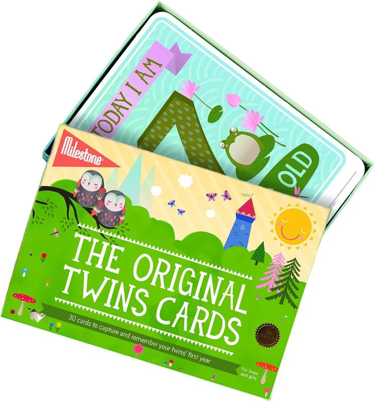Twin Milestone Original Baby Keepsake Cards - Set of 30 for Newborn Twins First Year Memories 0