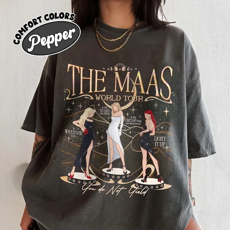 The Maas Tour 3 Characters Shirt, SJM Fan Tee, Feyre Aelin Galathynius And Bryce, Acotar T Shirt, Gift For Book Lover Cotton Top Womenswear Streetwear Tshirt
