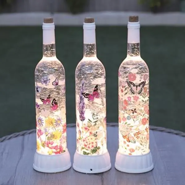 LED Bottle with Butterflies 36cm Lamp - Sparkly Glitter Lamp