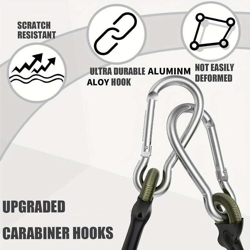 4pcs Heavy Duty Bungee Cords with Carabiner Hooks – 12 Inch Flexible Elastic Rope for Camping, Luggage, Cargo & More – Green, Black, Gray, White Straps with Metal Hooks, Durable and Versatile for Securing Loads, Travel Bag Strap Bungees 1