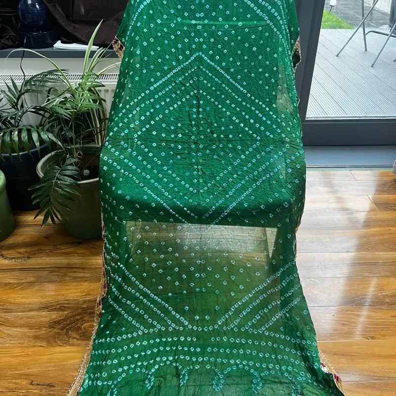 Rajasthani bandhani Green Duppatta. Bandhej print silk scarf. Wallima green duppatta. Bridal chunni Gift for Her 4