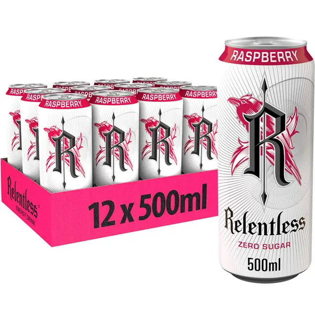 Relentless Energy Drink Raspberry Zero 500ml 12 Pack £1