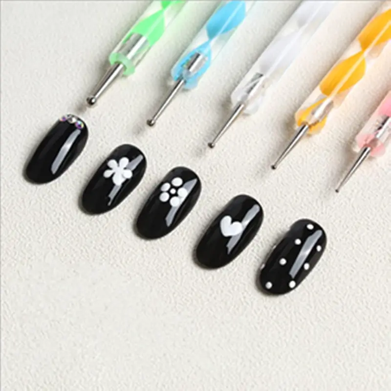 2-Pack 2 Way Dotting Pen Tool (5pcs/pack) Nail Art Tip Dot Paint Manicure kit, Dotting Tools Set, Ball Stylus Embossing Pattern Clay Sculpting Carving Modeling Tools Nail Art Nail Care Cutics 0