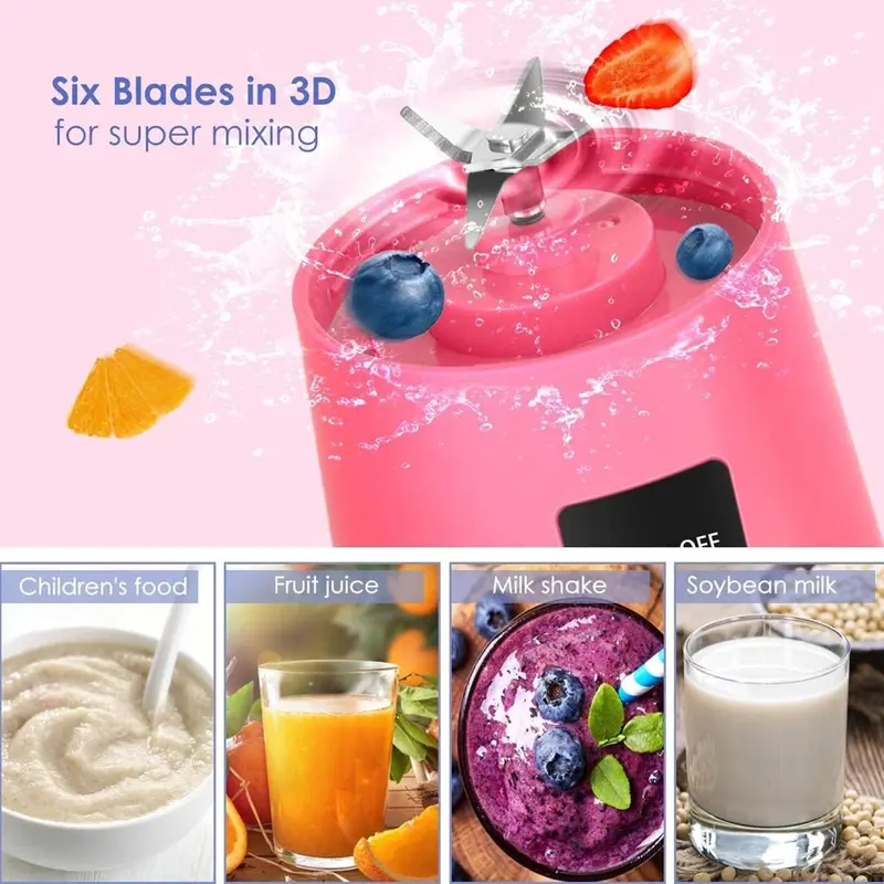 Portable USB Rechargeable Mini Fruit Juice Mixer – 380ml Travel Juicer Cup for Smoothies and Shakes 1