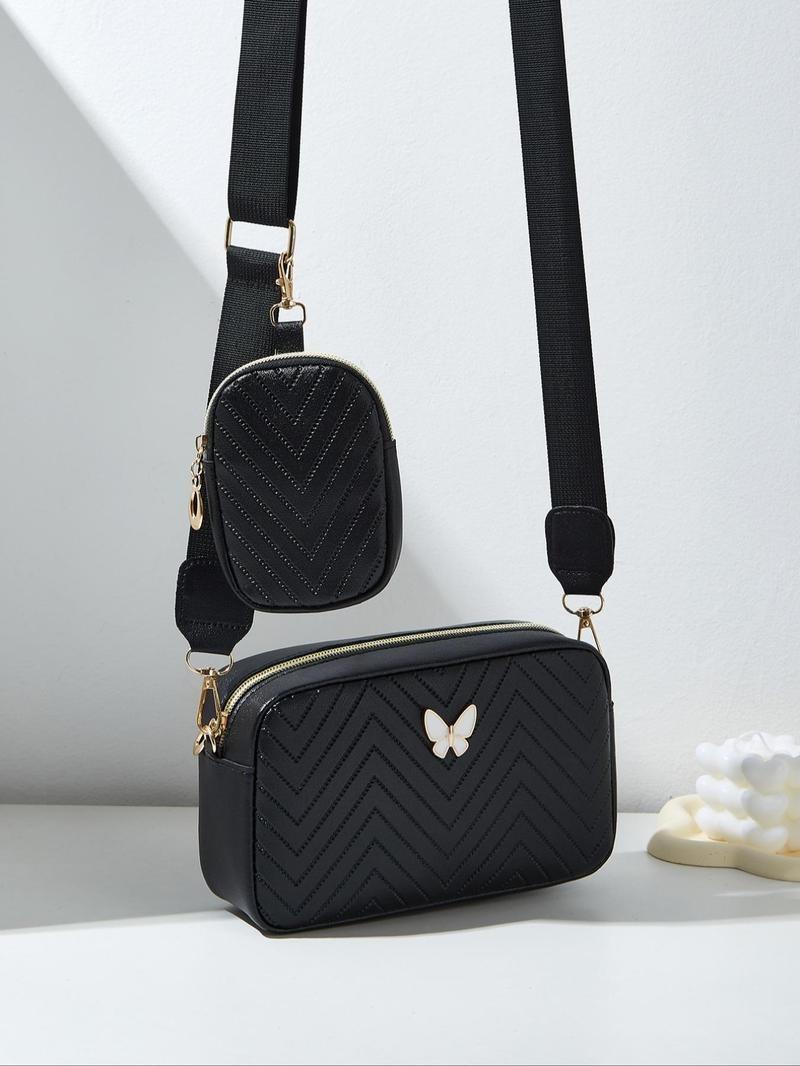 Product Introduction of Women's Butterfly Decorated Crossbody Bag Set, Casual Adjustable Shoulder Bag & Small Wallet Bag for Daily/Fall Festival Used, Versatile High-quality Bag Back To School 6