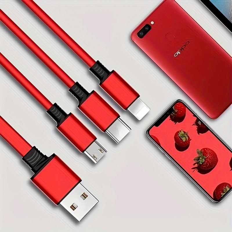 3-in-1 Retractable USB Cable - Flat Silicone, Male to Male, Universal Compatibility with iPhone, Android, Type-C, Micro USB - Portable Charger, 10-20W Power, No Battery, USB Powered 4