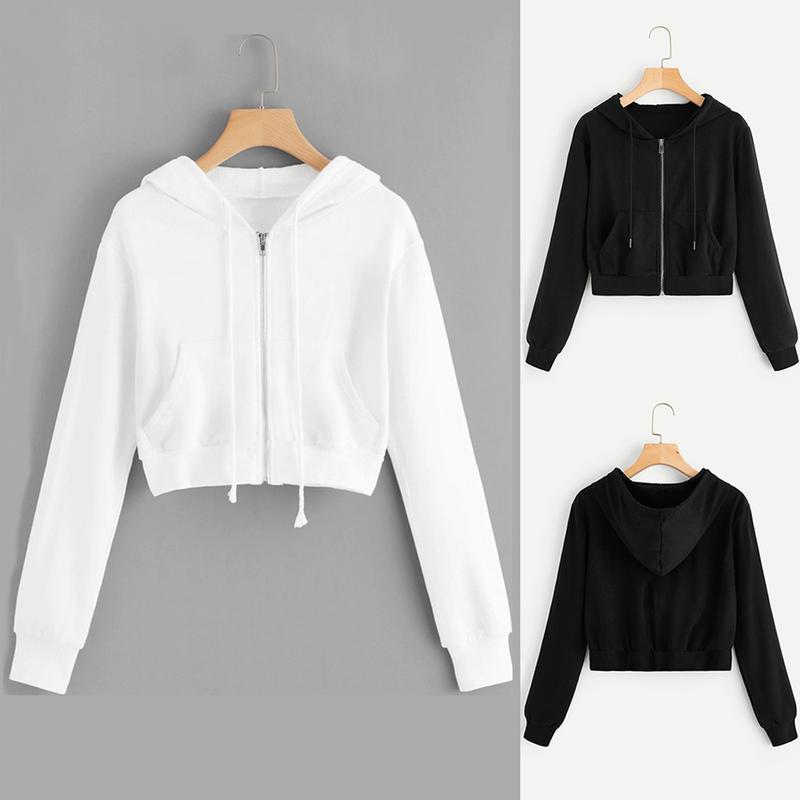 Zip Up Hoodie Women Solid Color Crop Top Y2k Aesthetic Hooded Tops Loose Leisure Academy Cardigan Tracksuits Autumn Sweatshirts 6