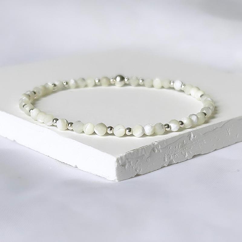 Mother of Pearl Gemstone Bracelet. 925 Sterling Silver. Natural Healing Bracelets 2