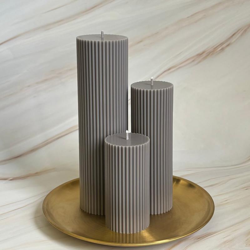 Tall Ribbed Unscented Pillar Candles 3