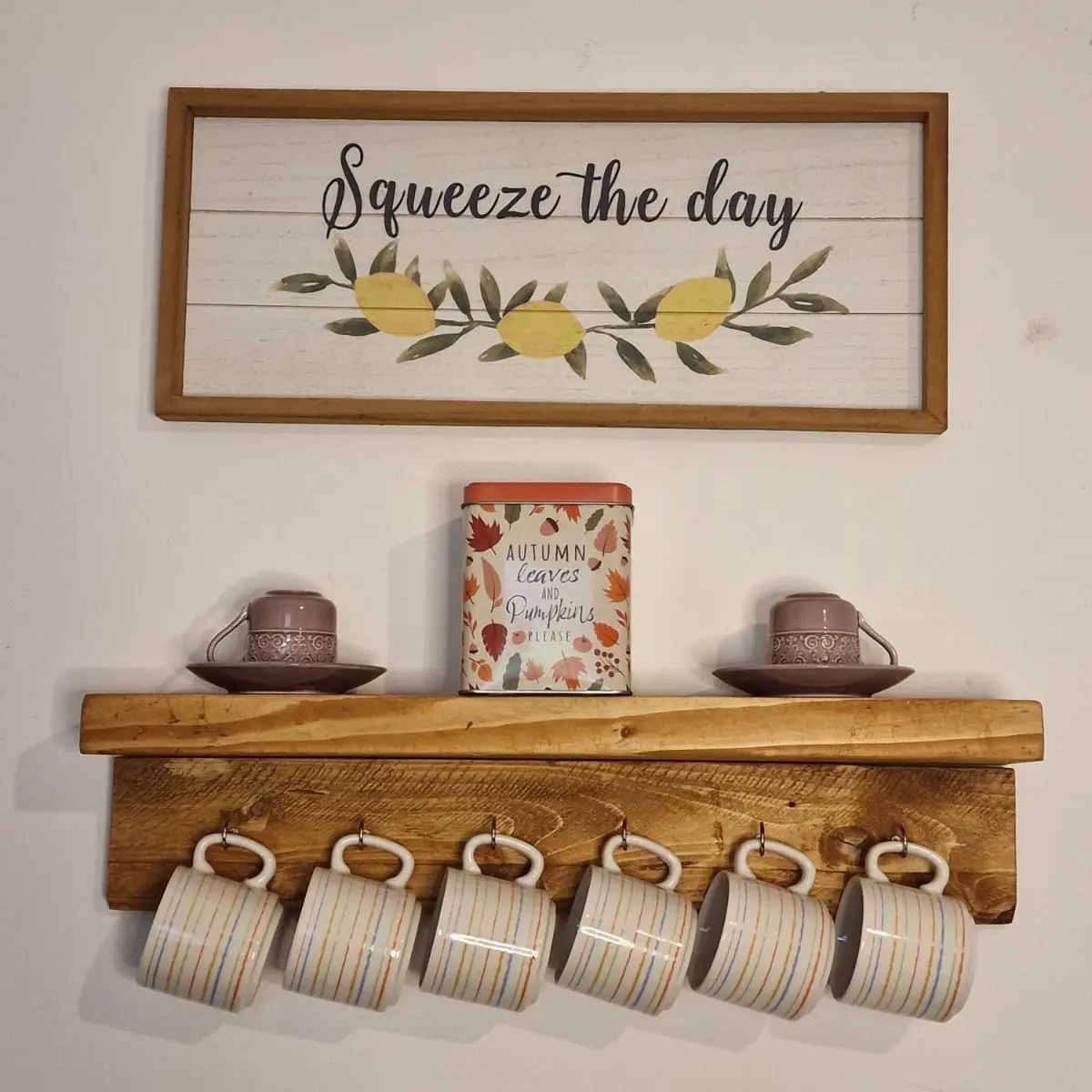 Mug holder 55x13 cm with 6 metal hooks
