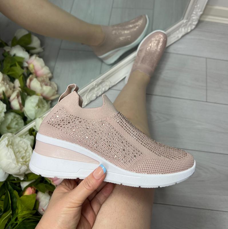 LADIES WOMENS DIAMANTE SOCK WEDGE SNEAKERS CLASSIC JOGGING PUMPS SHOES TRAINERS 6
