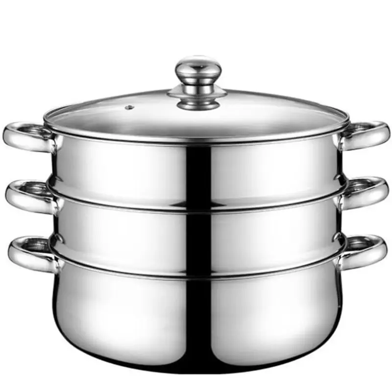 1 Set 3-Tier Stainless Steel Steamer with Lid - 20cm Stack and Steam Pot Set Work with Gas, Electric, Grill Stove Top 0