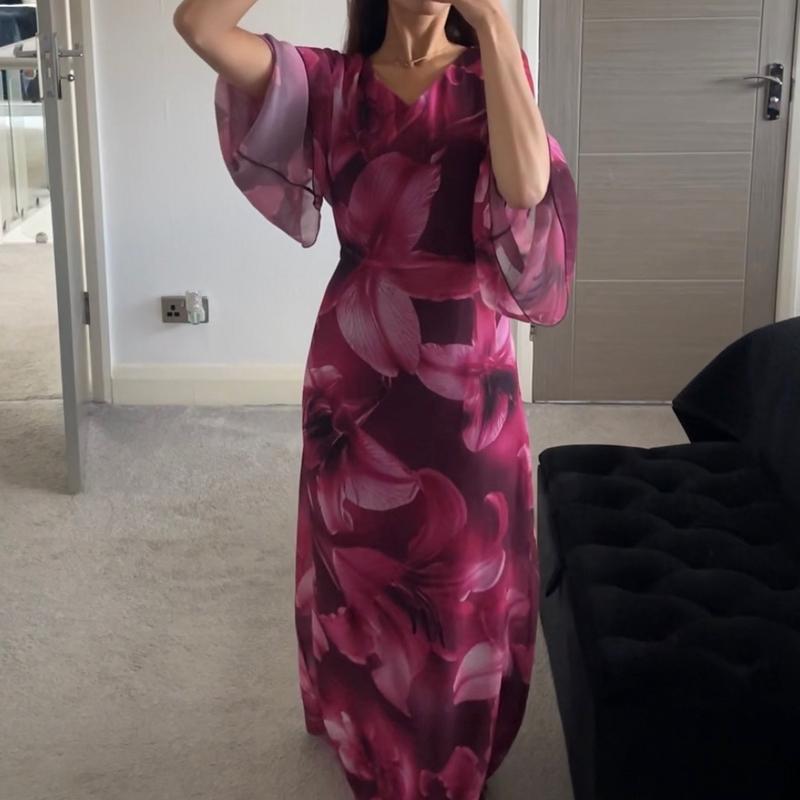 SHESOUT in the Purple abstract floral chiffon tie front or tie back maxi dress 2