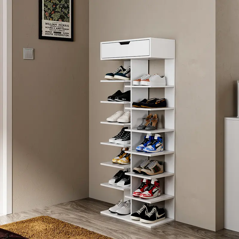 Livingandhome 8-Tier Shoe Storage with Drawer, Household Space Saving Shoe Rack – Perfect for Hallways & Entryways 1