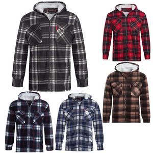 Unisex Fleece Padded Sherpa-Lined Lumberjack Shirt with Quilted Hood for Warm Winter Jacket - Menswear, Coats Long Sleeve Man Menswear Coats