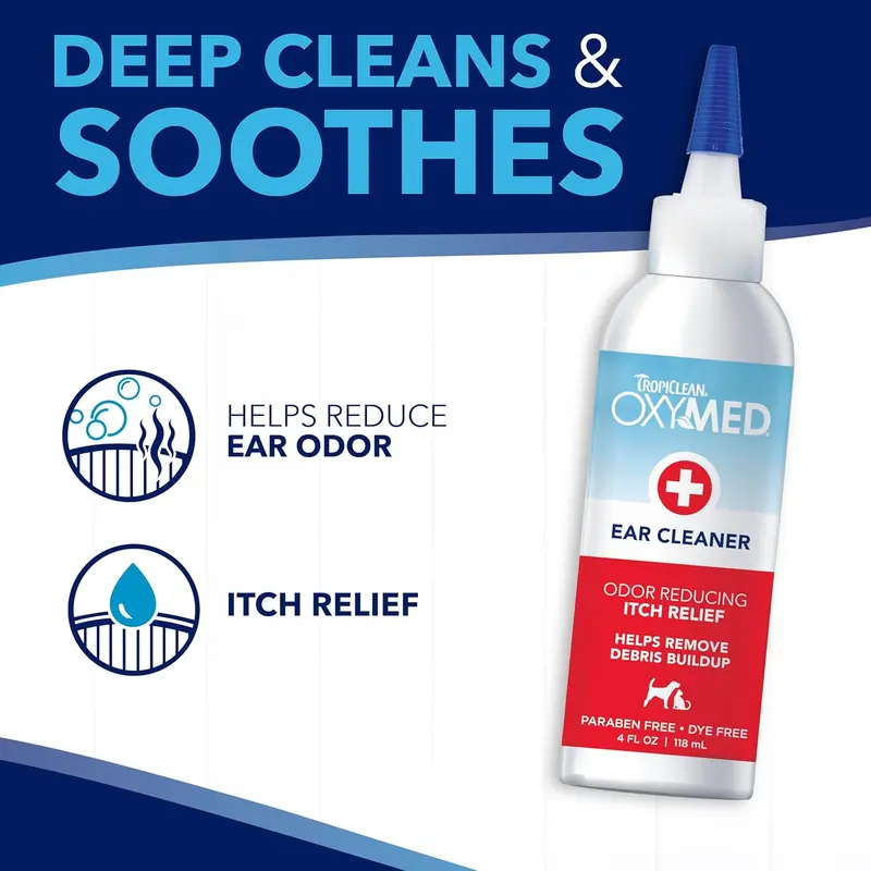 TropiClean OxyMed Medicated Dog Ear Cleaner for Pets - Ear Cleaning Solution & Treatment - Quickly Dissolves Wax, Reduces Odour, Promotes Healthy Ear Hygiene - Ear Cleaner, 118ml 5