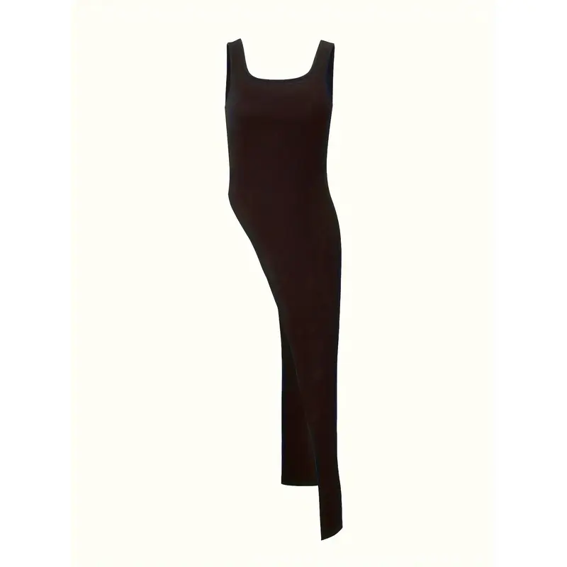 Solid Color Scoop Neck Top, Sexy Asymmetrical Hem Sleeveless Top For Spring & Summer, Women's Clothing 2