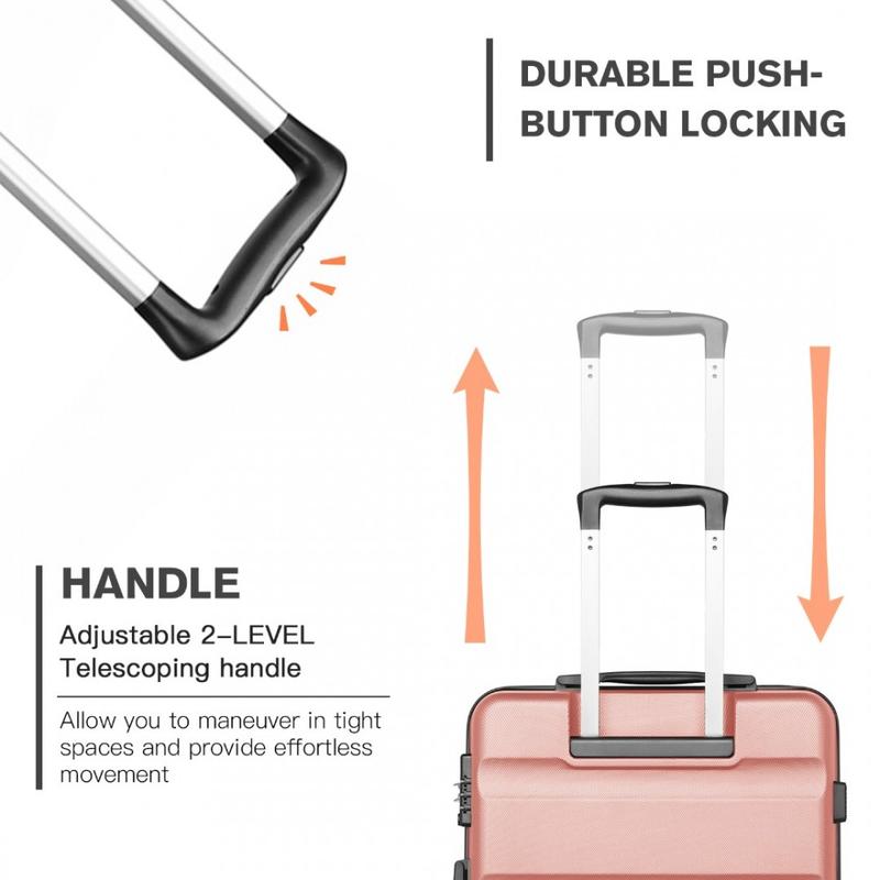 [MissLulu Bags] Horizontal Design ABS Hard Shell 19''/24''/28'' Suitcase with TSA Lock - Nude Pink 4
