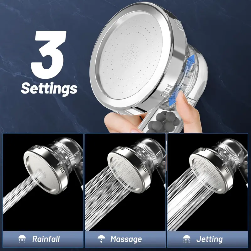 Shower Head Powerful Flow with Beads Filter Pressure Boosting Shower Head Spray with 3 Modes Water Saving Bathing for Adults Children Pets Home and Gym Use (White) 1