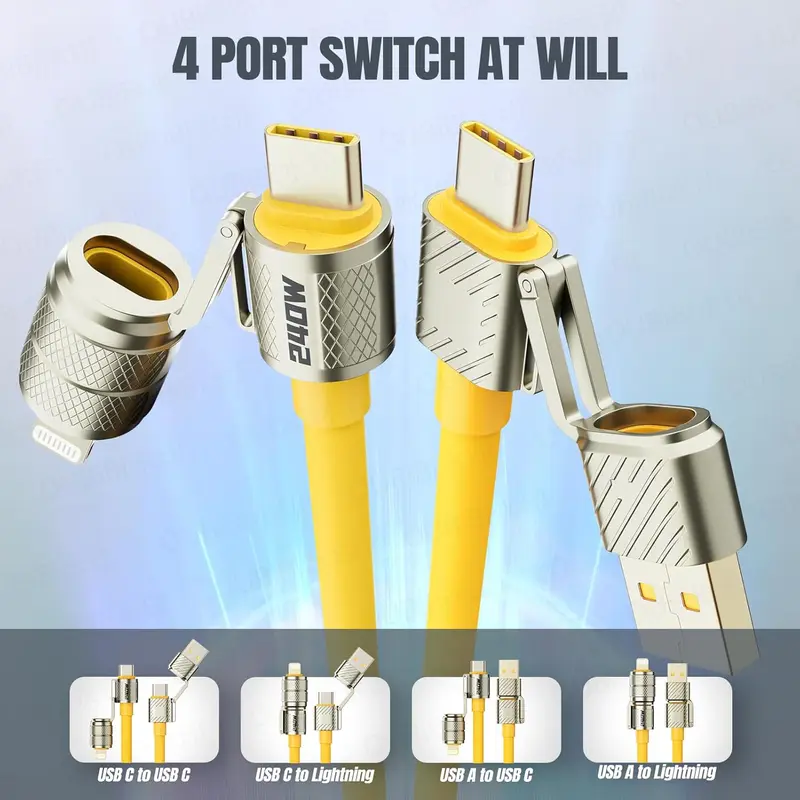 4-in-1 Multi USB C Cable-MAX 240W Fast Charging/Charger Cord with USB A+Type C for iPhone 16/15 14 13 iPad Samsung Galaxy MacBook iPad Tablets and More 1