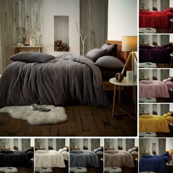 New Teddy Bear Fleece Duvet Cover Bedding Set Warm Cozy With Pillowcases 100% Polyester