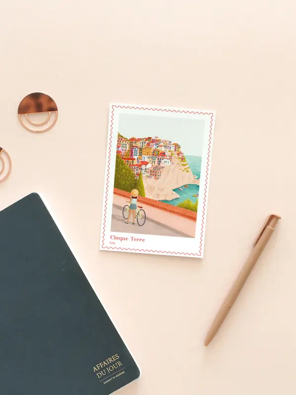 Cinque Terre travel postcard, Travel keepsake, Italy illustrated postcard, Italian postcard, Surprise trip reveal, Travel gift, Mini print 5