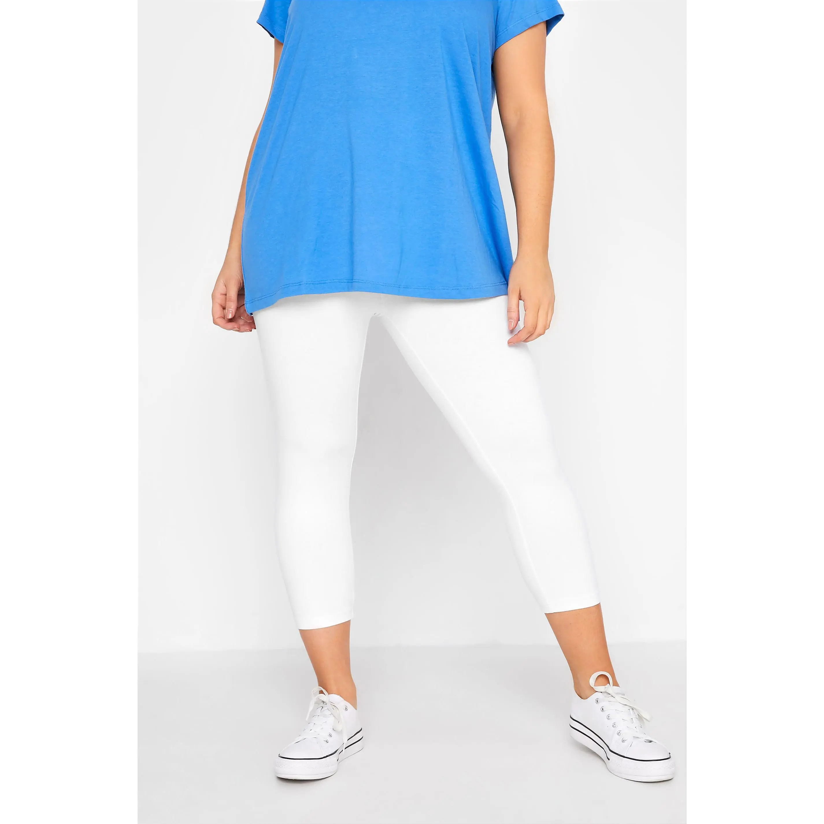 YOURS FOR GOOD Curve White Cotton Essential Cropped Leggings